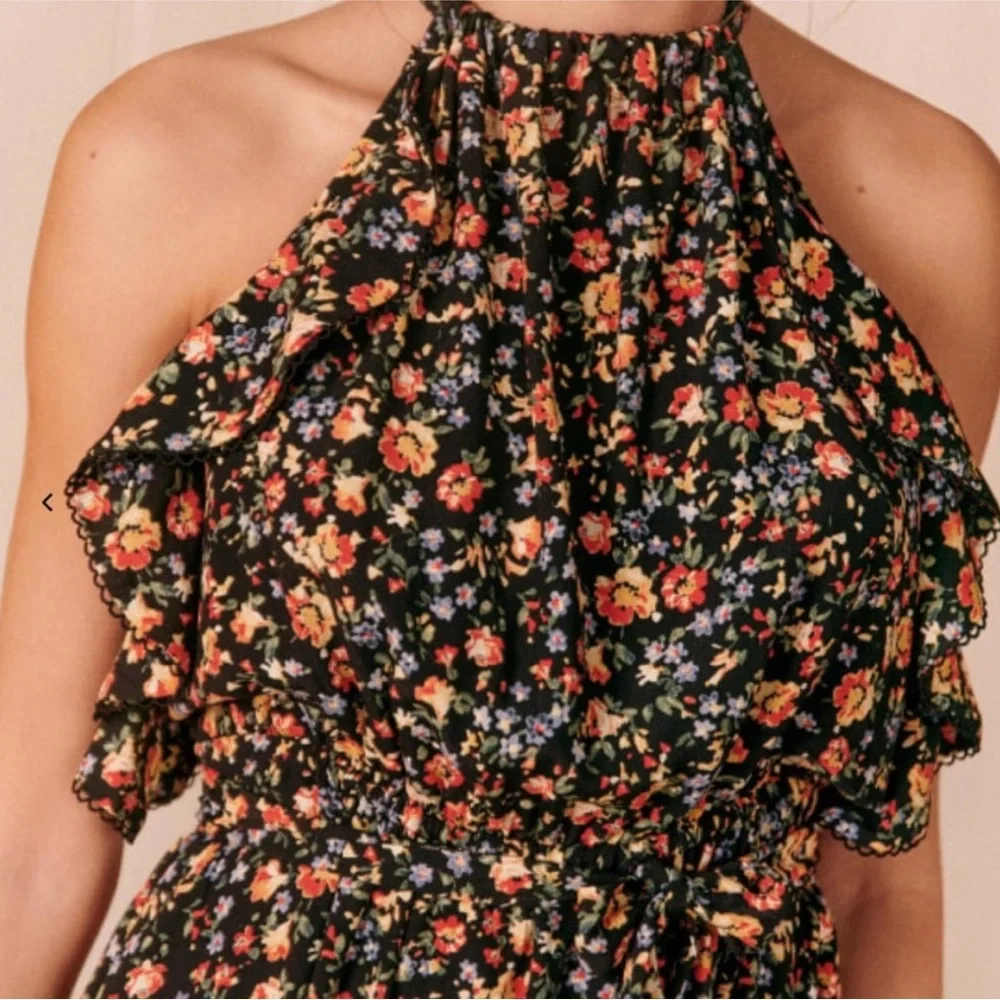 Sézane Nasta Floral Jardin Mini Ruffle Keyhole Halter Dress - Picture 4 of 8